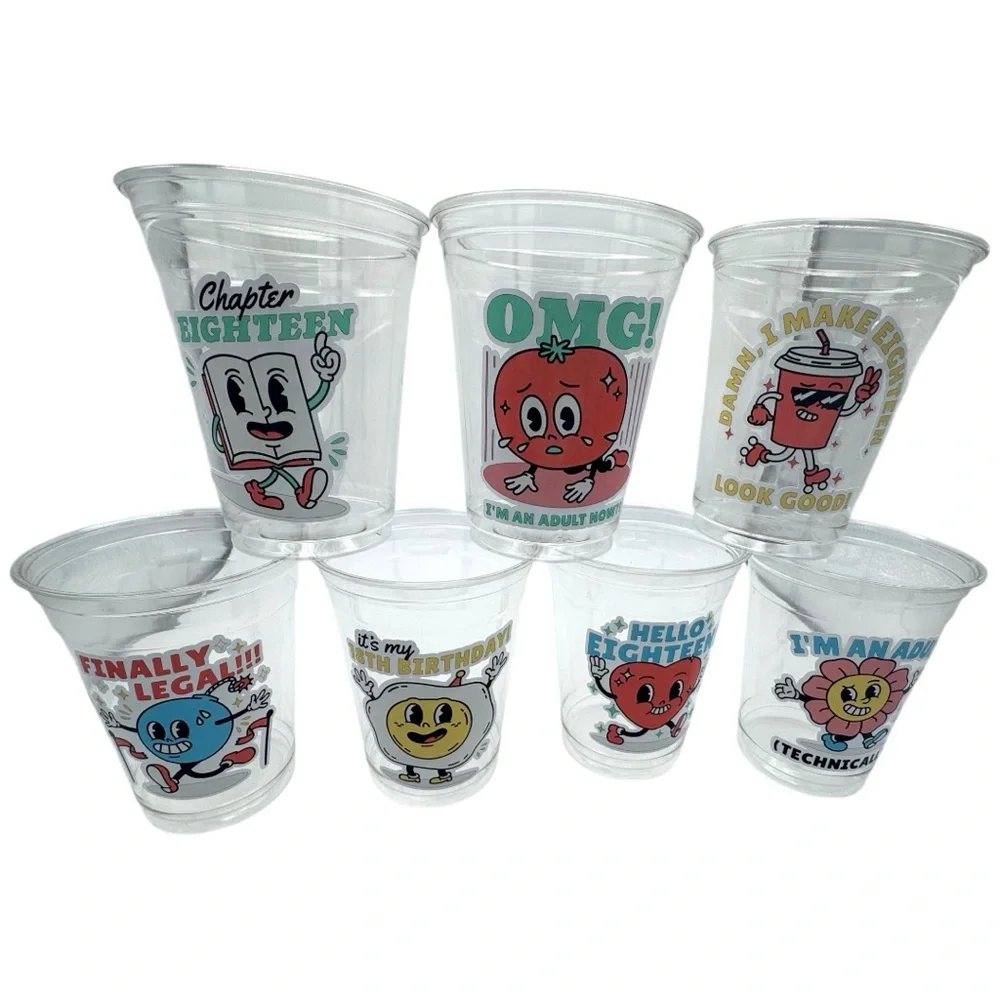 New Set of 7 Count of 18th Birthday Party cups, by BlueOakCreations